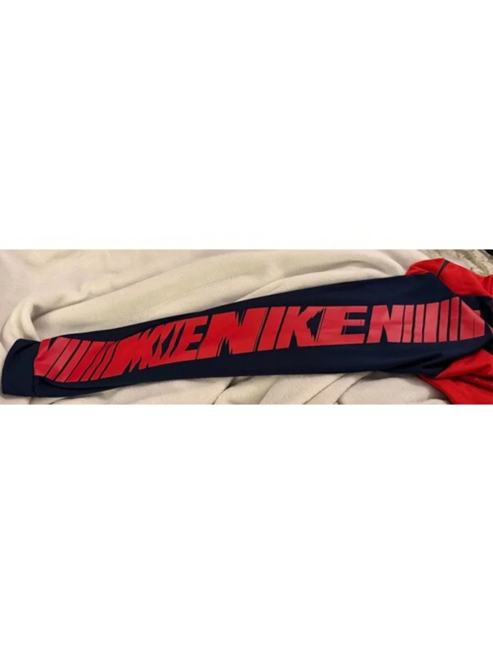 Nike Dri-FIT Hoodie Mens Lg Red Blue Graphic Sleeve Pullover Athletic Sweatshirt